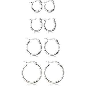 4 Pairs Stainless Steel Hoop Earrings Set Cute Huggie Earrings for